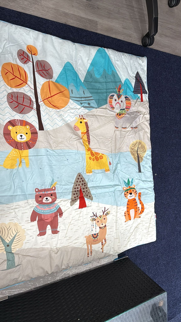 Aarniva Kids Quilted Play Mat & Baby Sheet | Soft Padded | Reversible Design | Mountain Safari