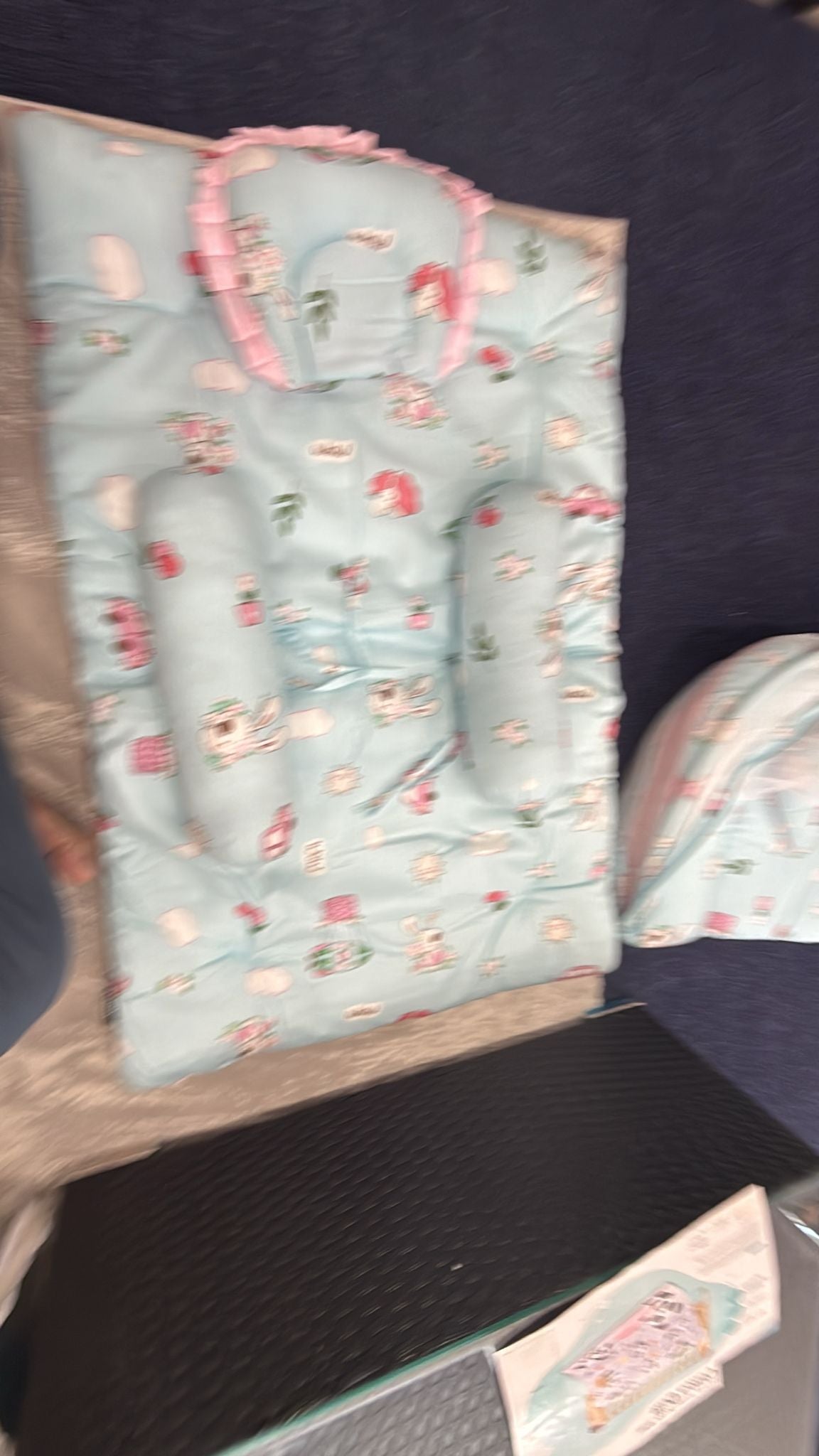 Aarniva Foldable Baby Mosquito Net Mat | Soft Padded | Breathable Mesh Canopy | Tiny Floral Blue