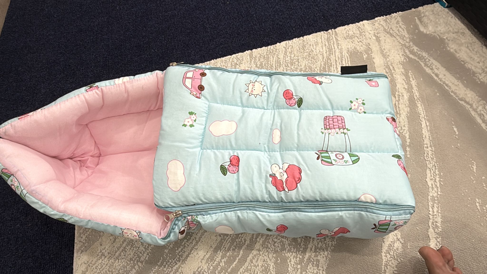 Aarniva Baby Carry Nest Sleeping Bag | Soft & Breathable | Zipper Closure | Berry Sunshine | Mint Pink