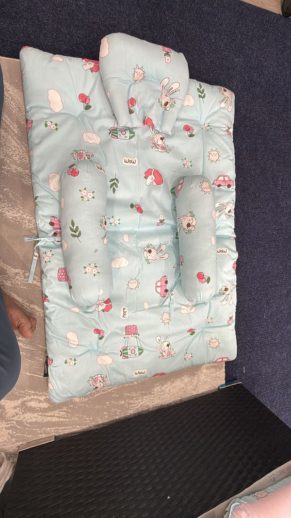 Aarniva Foldable Baby Mosquito Net Mat | Soft Padded | Breathable Mesh Canopy | Tiny Floral Blue
