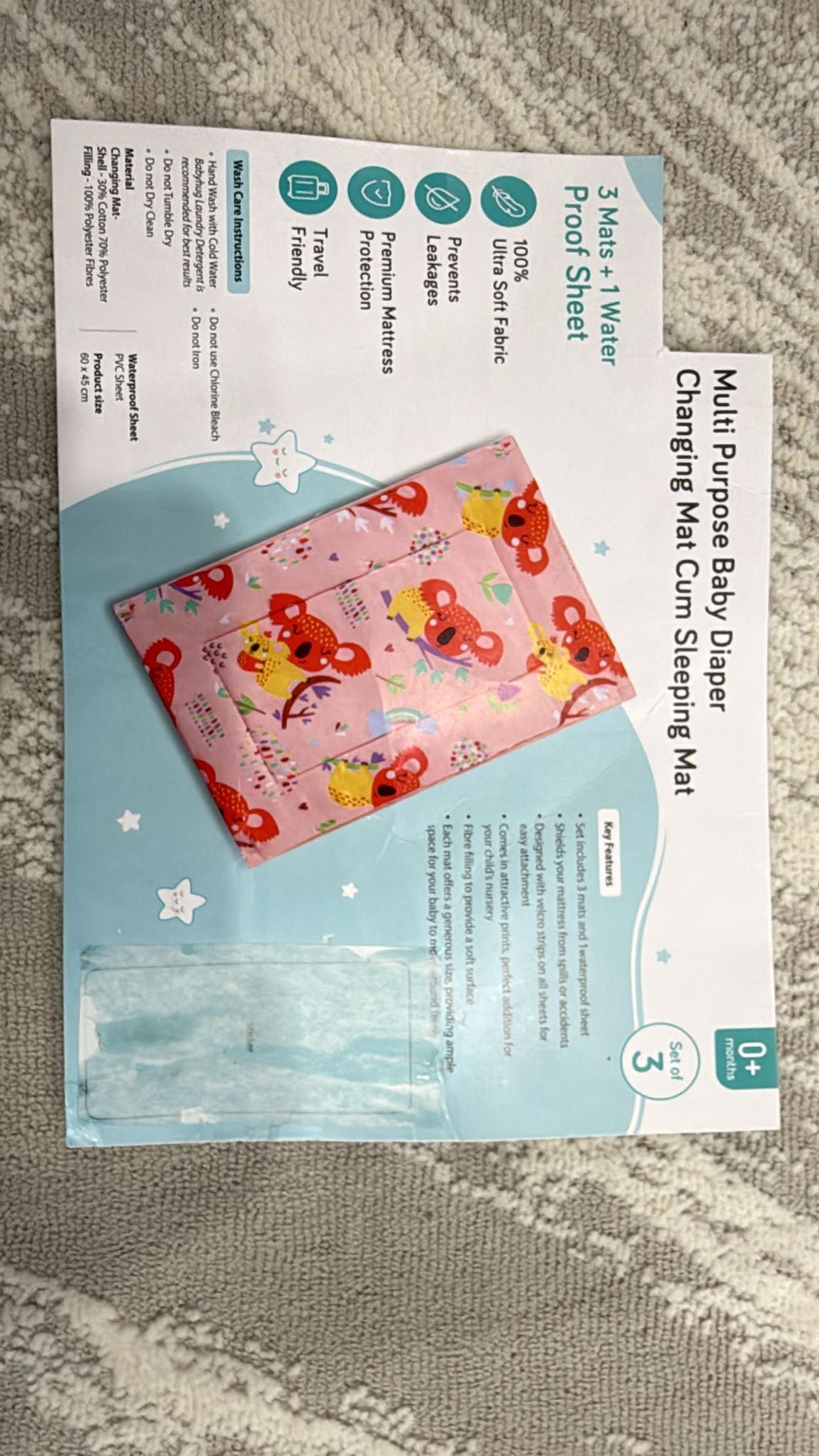 Aarniva Kids Quilted Play Mat & Baby Sheet | Soft Padded | Reversible Design | Crab Garden