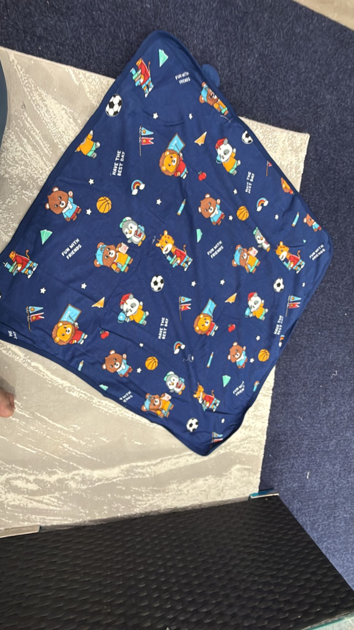 Aarniva Kids Hooded Bath Towel | Soft & Cozy | Animal & Fun Prints | Navy Sports Friends