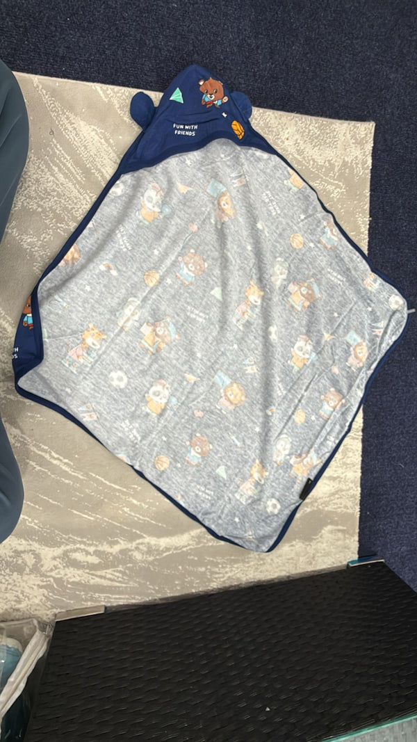 Aarniva Kids Hooded Bath Towel | Soft & Cozy | Animal & Fun Prints | Navy Sports Friends