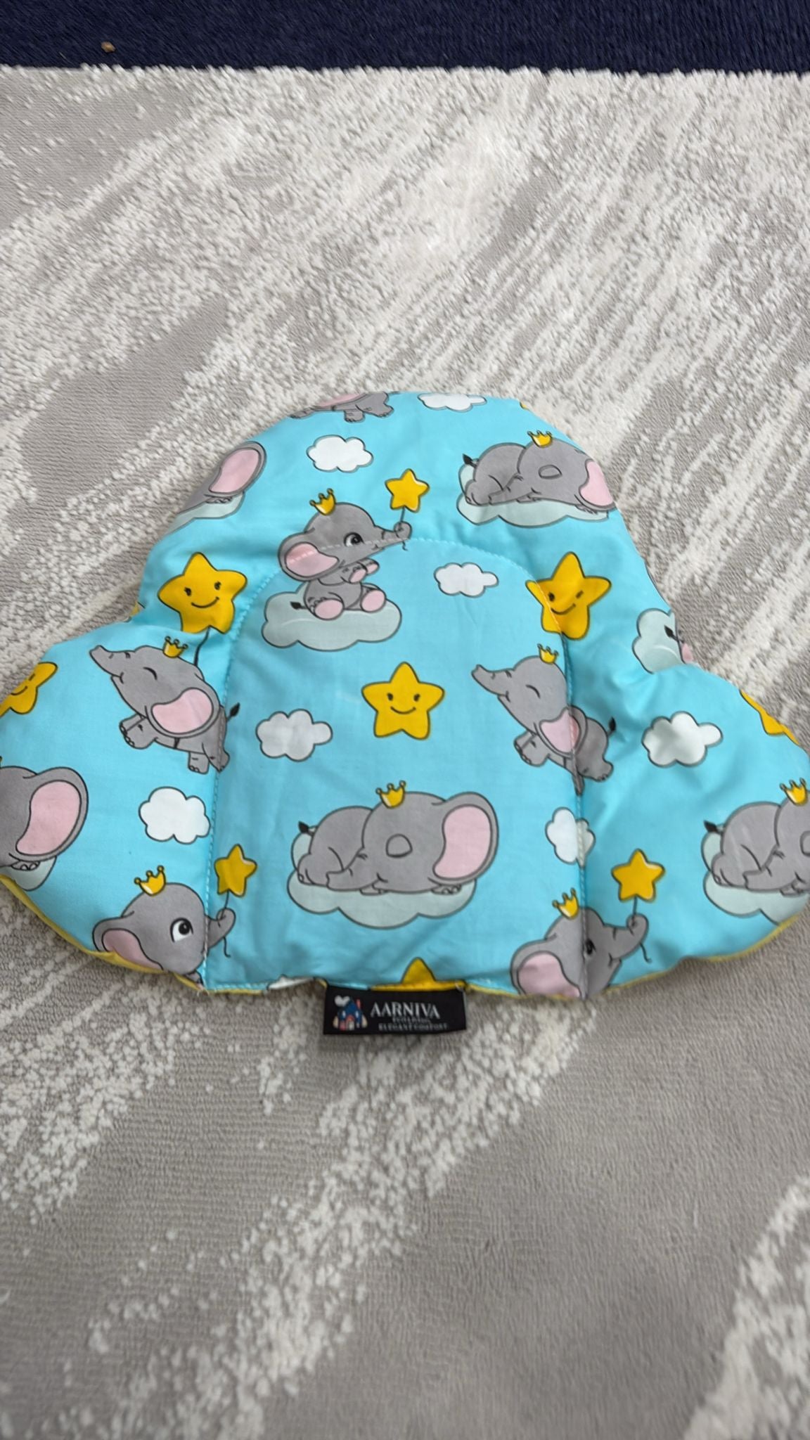 Aarniva Baby Head Support Pillow | Soft & Padded | Contoured Center | Elephant Clouds
