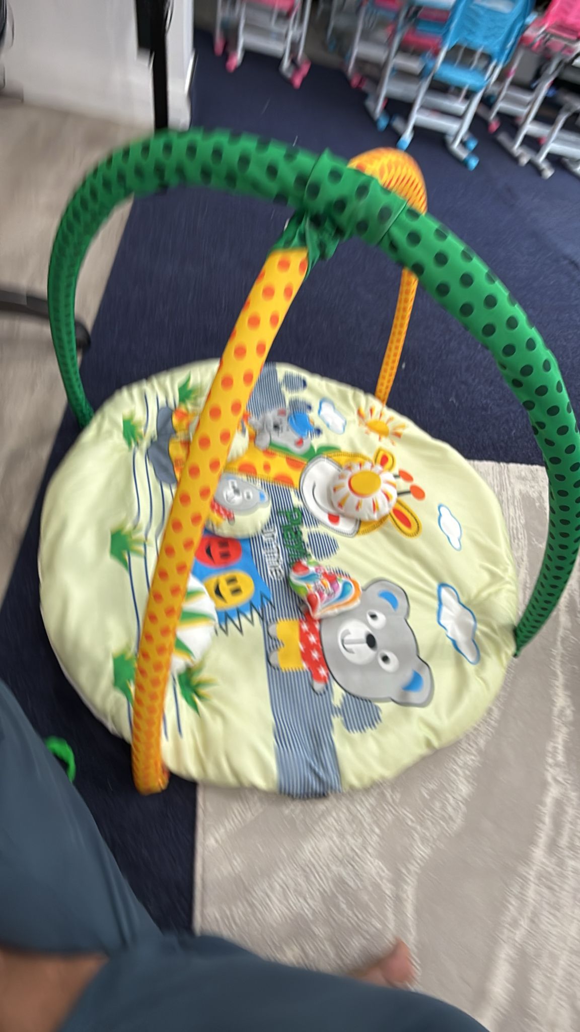 Aarniva Baby Activity Play Mat | Soft Padded Floor Mat | Toy Arch & Hanging Toys | Safari Friends