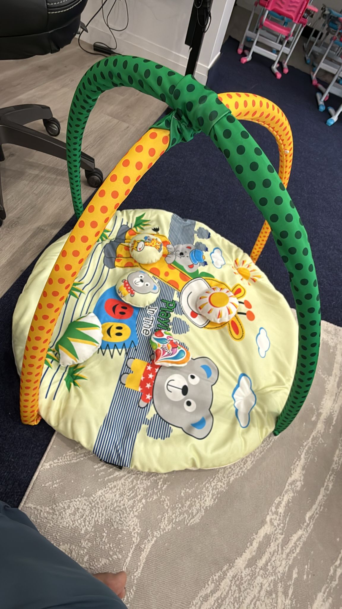 Aarniva Baby Activity Play Mat | Soft Padded Floor Mat | Toy Arch & Hanging Toys | Safari Friends