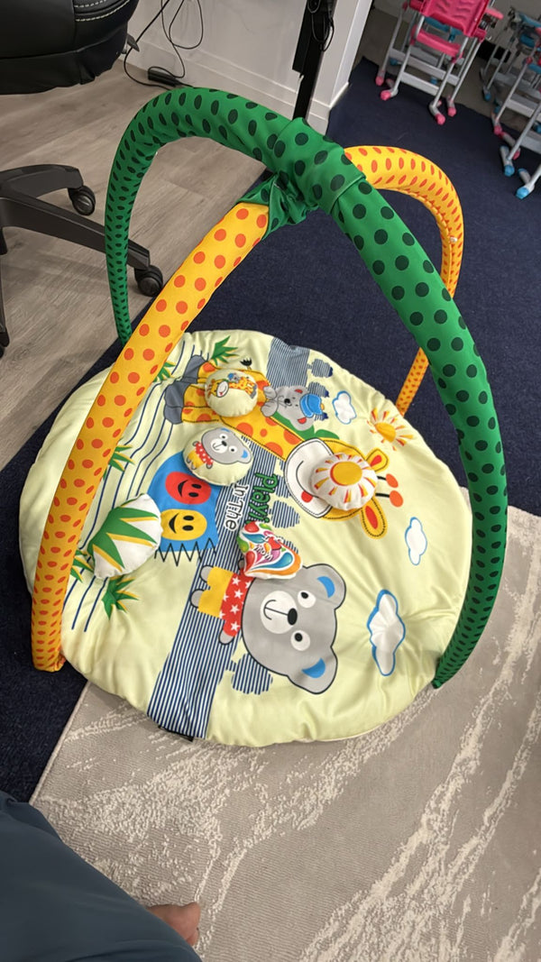 Aarniva Baby Activity Play Mat | Soft Padded Floor Mat | Toy Arch & Hanging Toys | Safari Friends