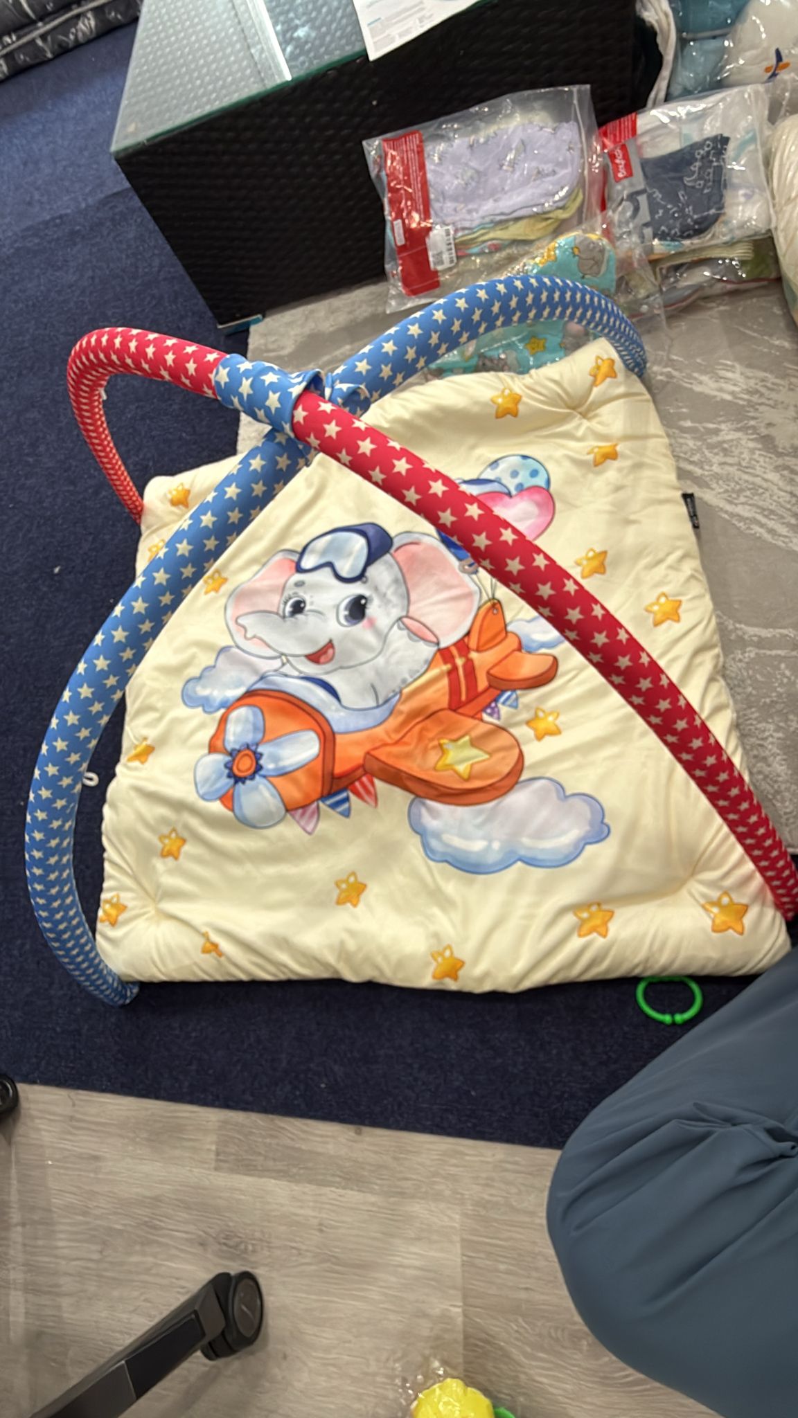 Aarniva Baby Activity Play Mat | Soft Padded Floor Mat | Toy Arch & Hanging Toys | Flying Elephant