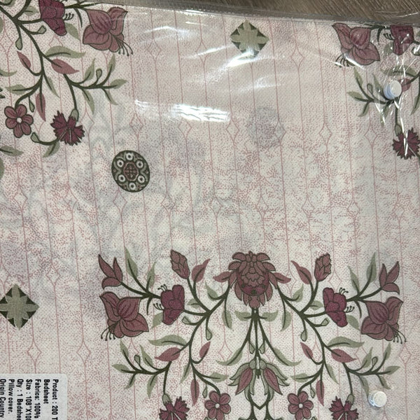 Aarniva 100% Cotton Floral Bouquet Bedsheet Set | King/Queen | Soft & Breathable | Antique Rose | 200 TC | 6-Piece Set