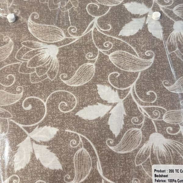 Aarniva 100% Cotton Floral Vine Bedsheet Set | King/Queen | Soft & Breathable | Mocha Taupe | 200 TC | 6-Piece Set