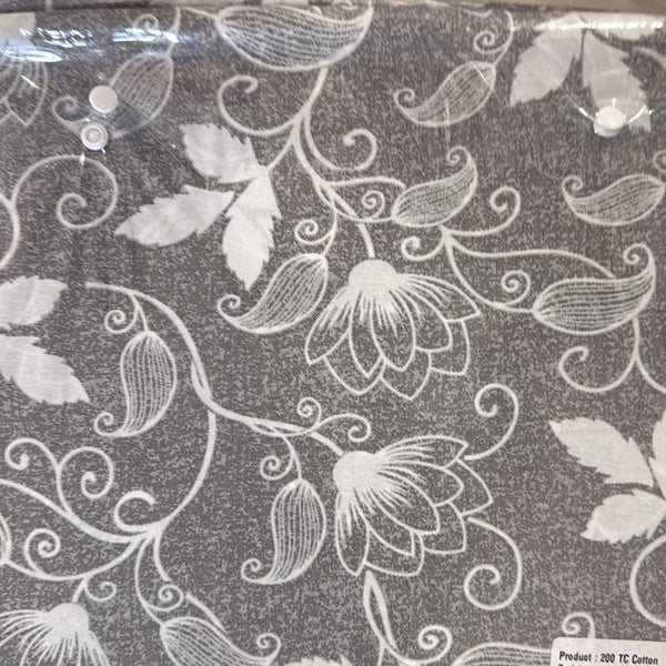 Aarniva 100% Cotton Floral Vine Bedsheet Set | King/Queen | Soft & Breathable | Stone Grey | 6-Piece Set