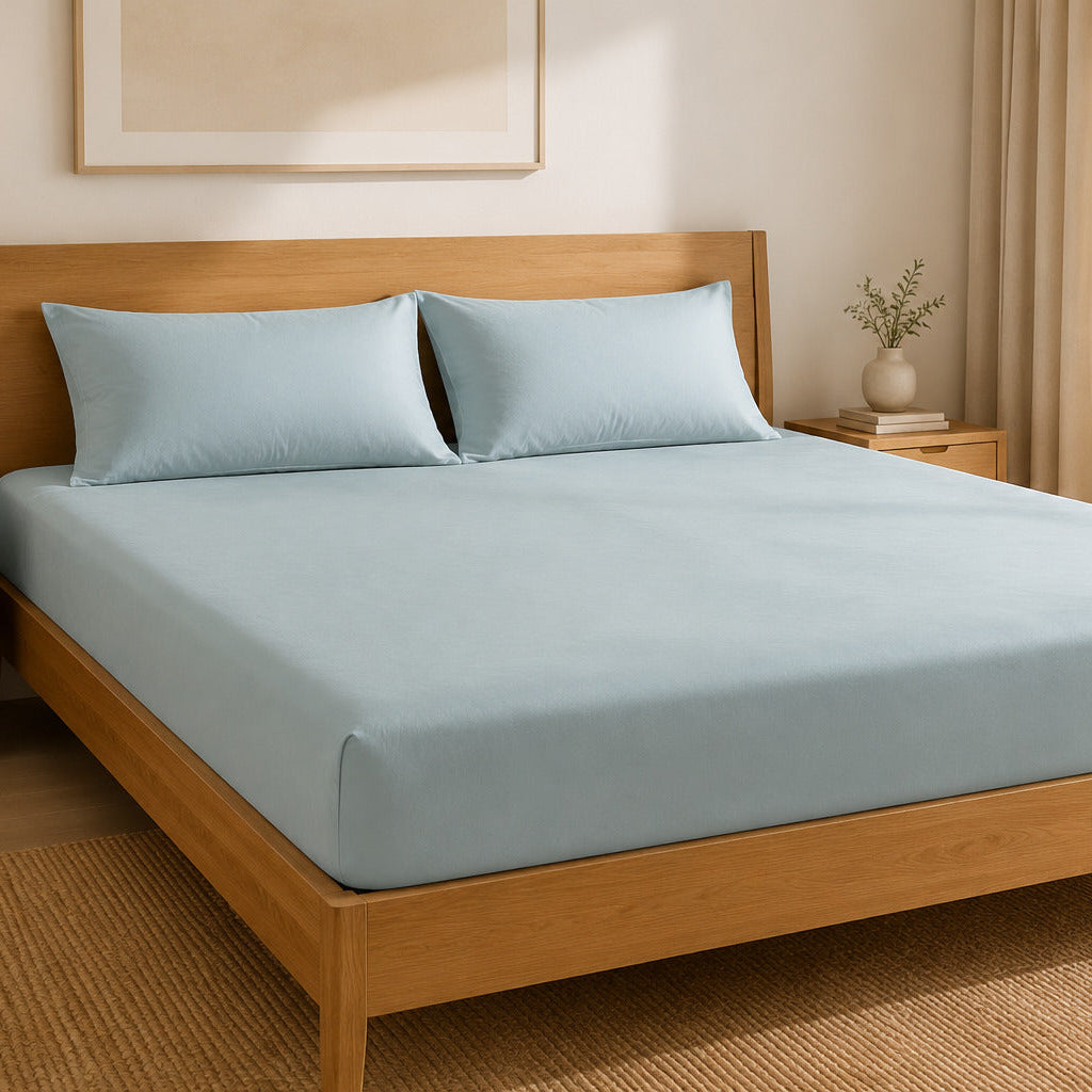 Aarniva 100% Cotton Solid Bedsheet Set | King/Queen | Soft & Breathable | Powder Blue | 6-Piece Set