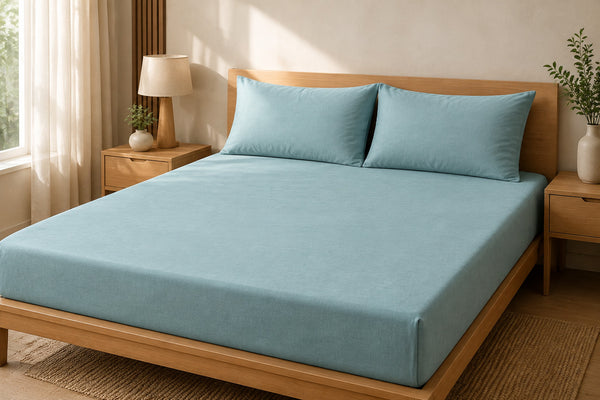 Aarniva 100% Cotton Solid Bedsheet Set | King/Queen | Soft & Breathable | Aqua Mist | 6-Piece Set