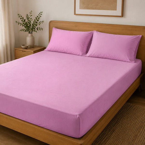 Aarniva 100% Cotton Solid Bedsheet Set | King/Queen | Soft & Breathable | Orchid Pink | 6-Piece Set