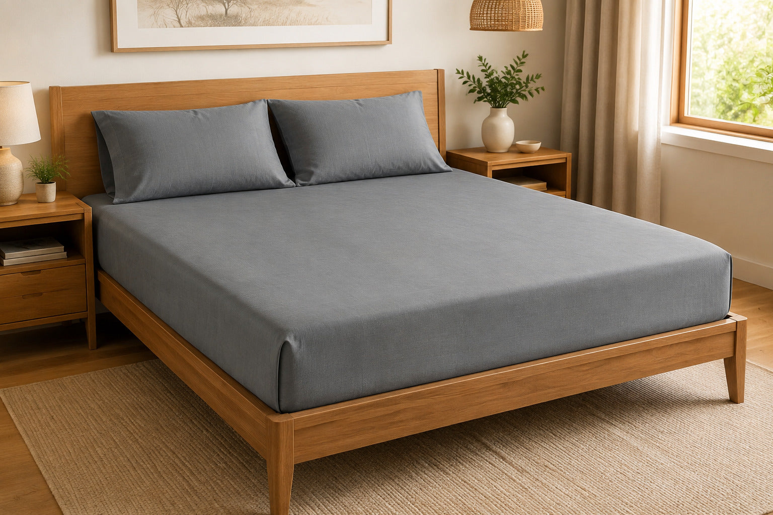 Aarniva 100% Cotton Solid Bedsheet Set | King/Queen | Soft & Breathable | Charcoal Grey | 6-Piece Set