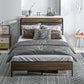 HOMCOM Queen Size Bed Frame with Charging Station, Queen Bed Frame with Upholstered Headboard and Storage Shelf, Walnut