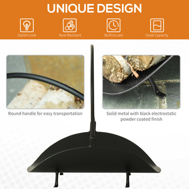 Outsunny 16" Firewood Log Rack Curved Fireplace Log Holder Wood Storage Basket Carrier with Flexible Handle, for Outdoor and Indoor Use, Black