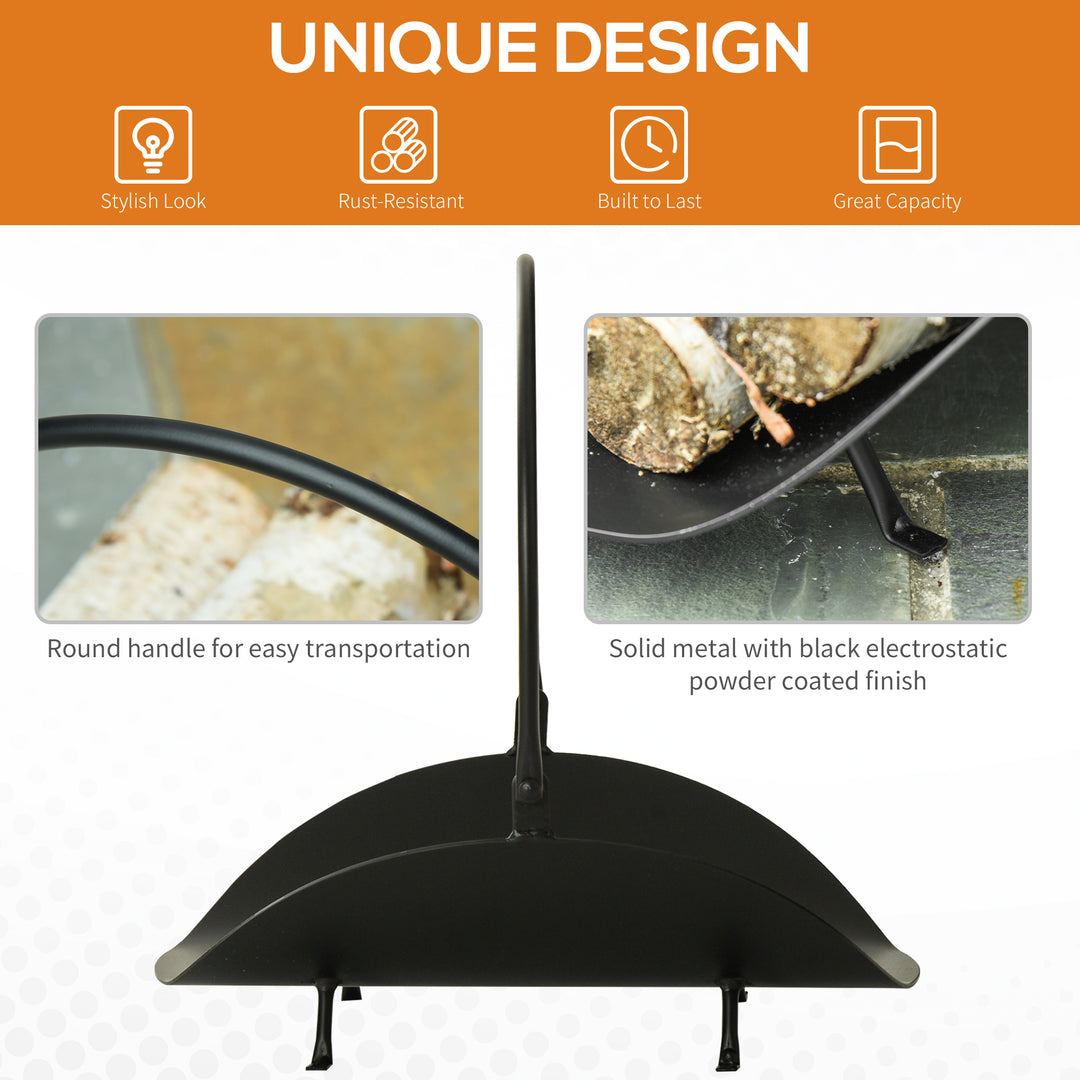 Outsunny 16" Firewood Log Rack Curved Fireplace Log Holder Wood Storage Basket Carrier with Flexible Handle, for Outdoor and Indoor Use, Black