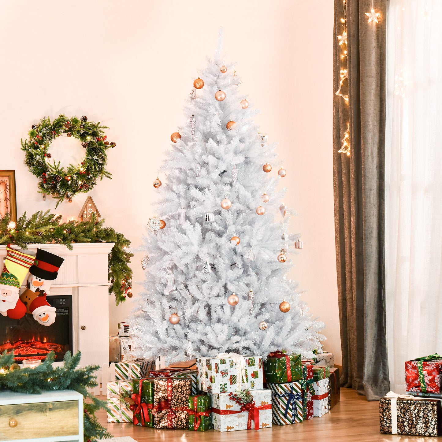 HOMCOM 7.5ft Artificial Snow Flocked Christmas Tree Xmas Tree Holiday Home Indoor Decoration for Party with Foldable Feet, Green