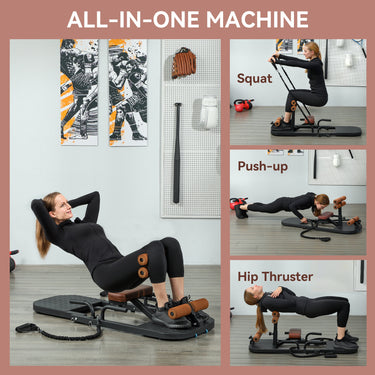 Soozier Foldable Sissy Squat Machine, Hip Thrust Machine with Push Up Stand, Multipurpose Glute Workout Equipment