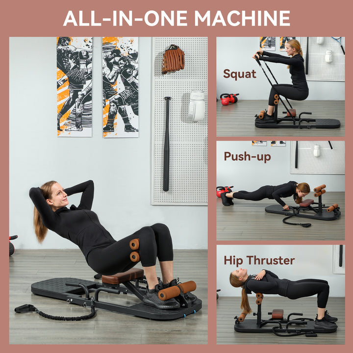 Soozier Foldable Sissy Squat Machine, Hip Thrust Machine with Push Up Stand, Multipurpose Glute Workout Equipment
