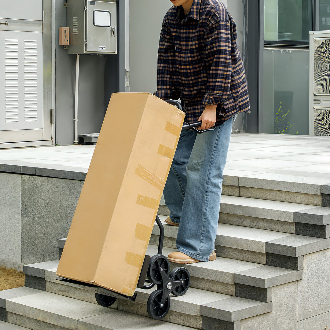 DURHAND 6-Wheels Stair Climber Hand Truck, Dolly Heavy Duty Folding Steel Load Cart with Adjustable Telescoping Handle for Moving, Luggage, Travel & Office, 154lbs Capacity