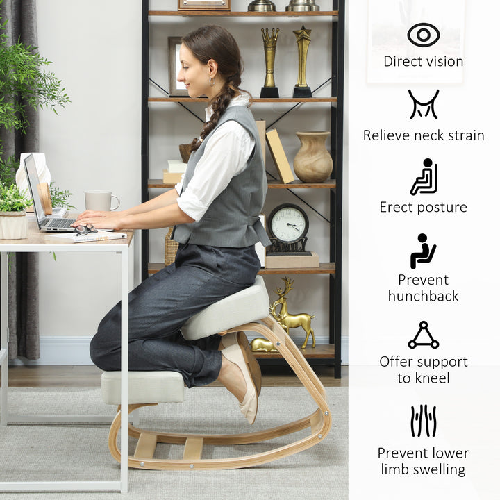 HOMCOM Ergonomic Kneeling Chair, Wood Kneel Stool with Thick Pads, Desk Knee Chair, Improve Posture, Black