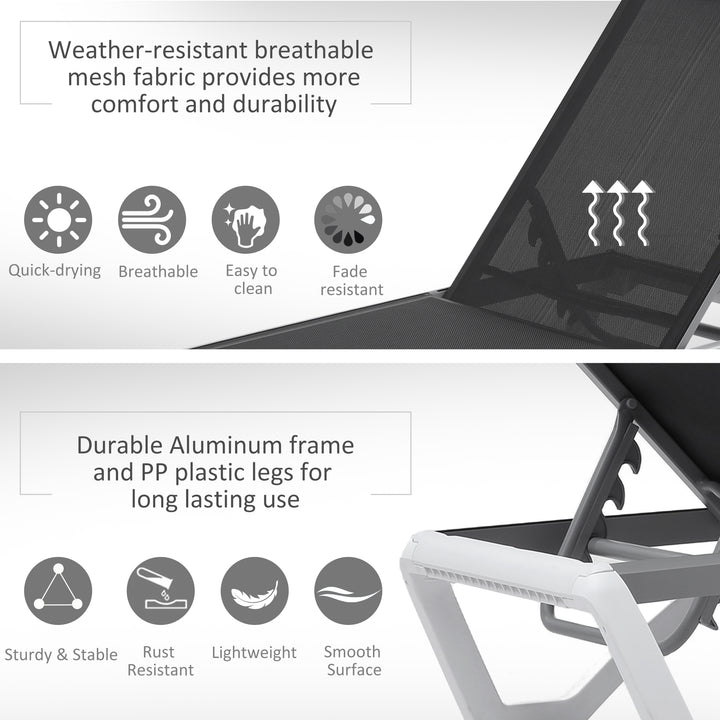 Outsunny Outdoor Chaise Lounge Chair, Patio Aluminum Tanning Chair with 5-Level Adjustable Back, Portable Wheels, Breathable Mesh Fabric, for Pool, Deck, Garden, Grey