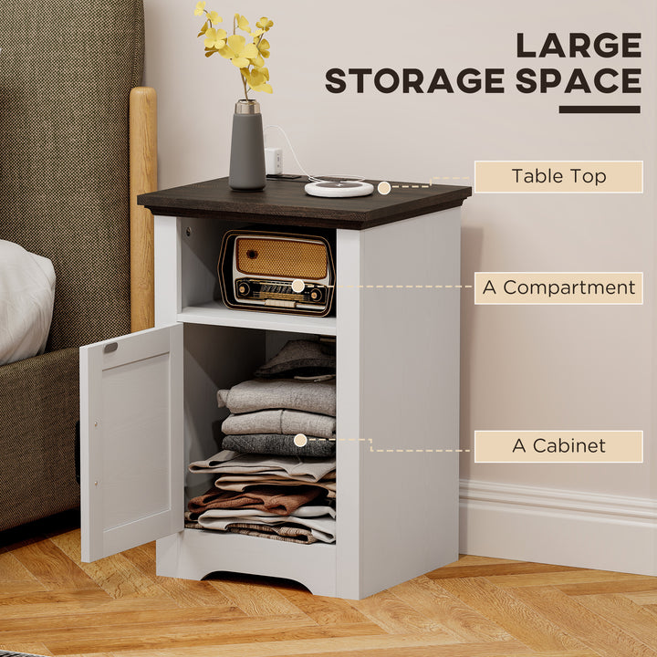 HOMCOM Set of 2 Side Tables, Night Stands with Charging Outlets, White