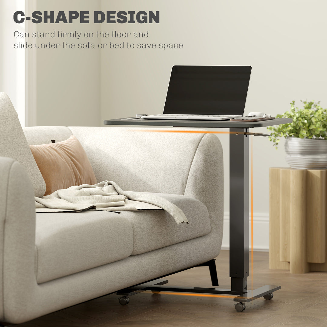 HOMCOM Pneumatic Standing Desk Adjustable Height, Mobile Stand Up Desk with Wheels, 43 Inch Portable Rolling Table, White