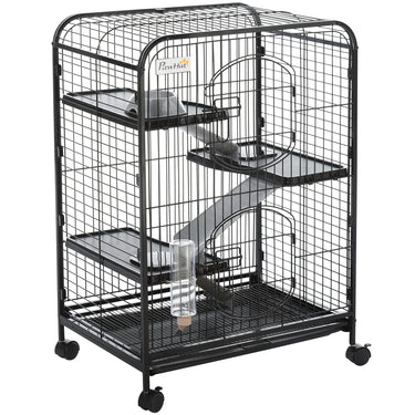 PawHut 4-Tier Small Animal Cage Pet Playpen for Rabbit Ferret Chinchilla on Wheels with Removable Tray Platform Ramp Food Dish Water Bottle, 24" x 17" x 37"