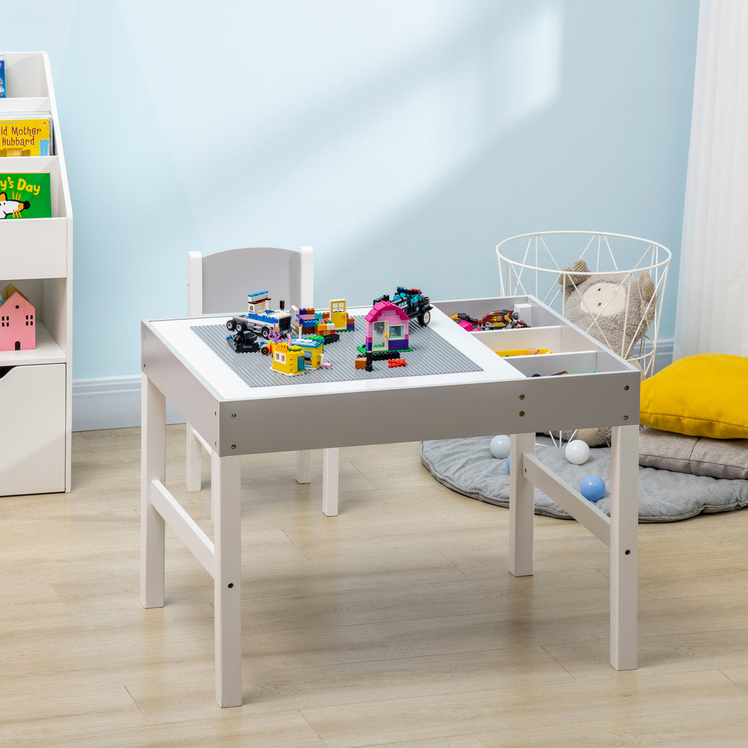 Qaba Lego Table with Storage for Kids, Multi-Usage Kids Table and Chair Set with Building Blocks Desktop, Grey