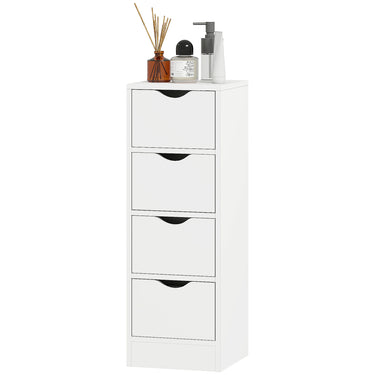 HOMCOM 4-Drawer Bathroom Cabinet, Freestanding Narrow Storage Cabinet with Groove Handles for Small Spaces, White
