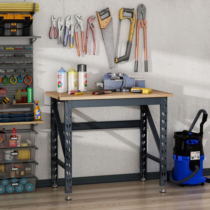 HOMCOM 45" Workbench, Solid Wood Tabletop Workstation, Work Table with Four Adjustable Foot Pads, Weight Capacity 1100 Lbs