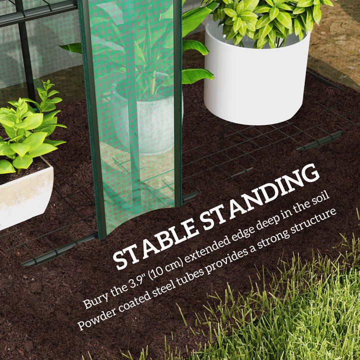 Outsunny Lean-to Greenhouse with 3 Tier Shelves, Mini Greenhouse with 3 Roll-Up Doors for Indoor Outdoor, Green