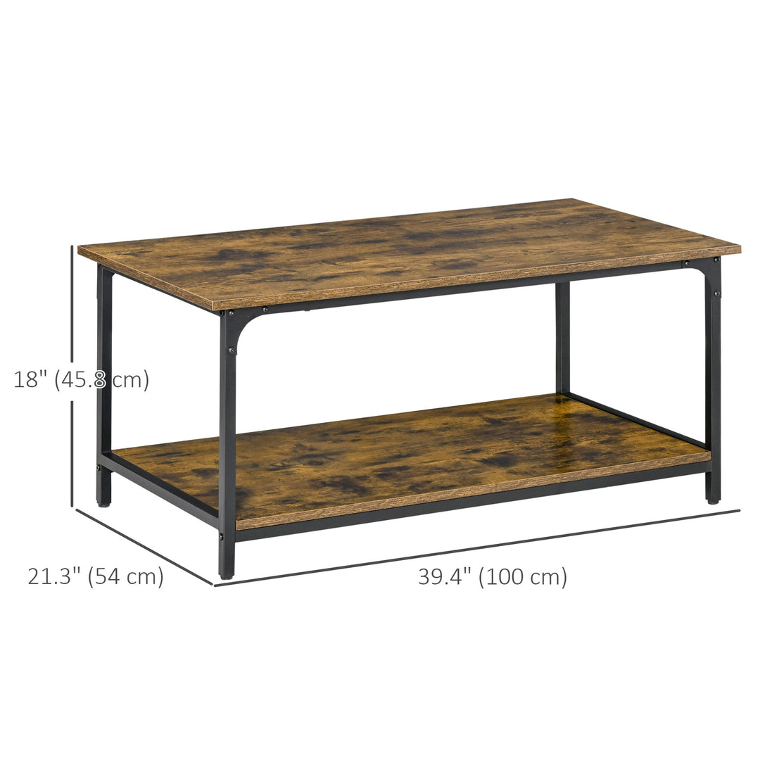 HOMCOM 2-Tier Coffee Table with Storage Shelf, Cocktail Table with Marble Textured Table Top, for Living Room Bedroom Dorm, Black