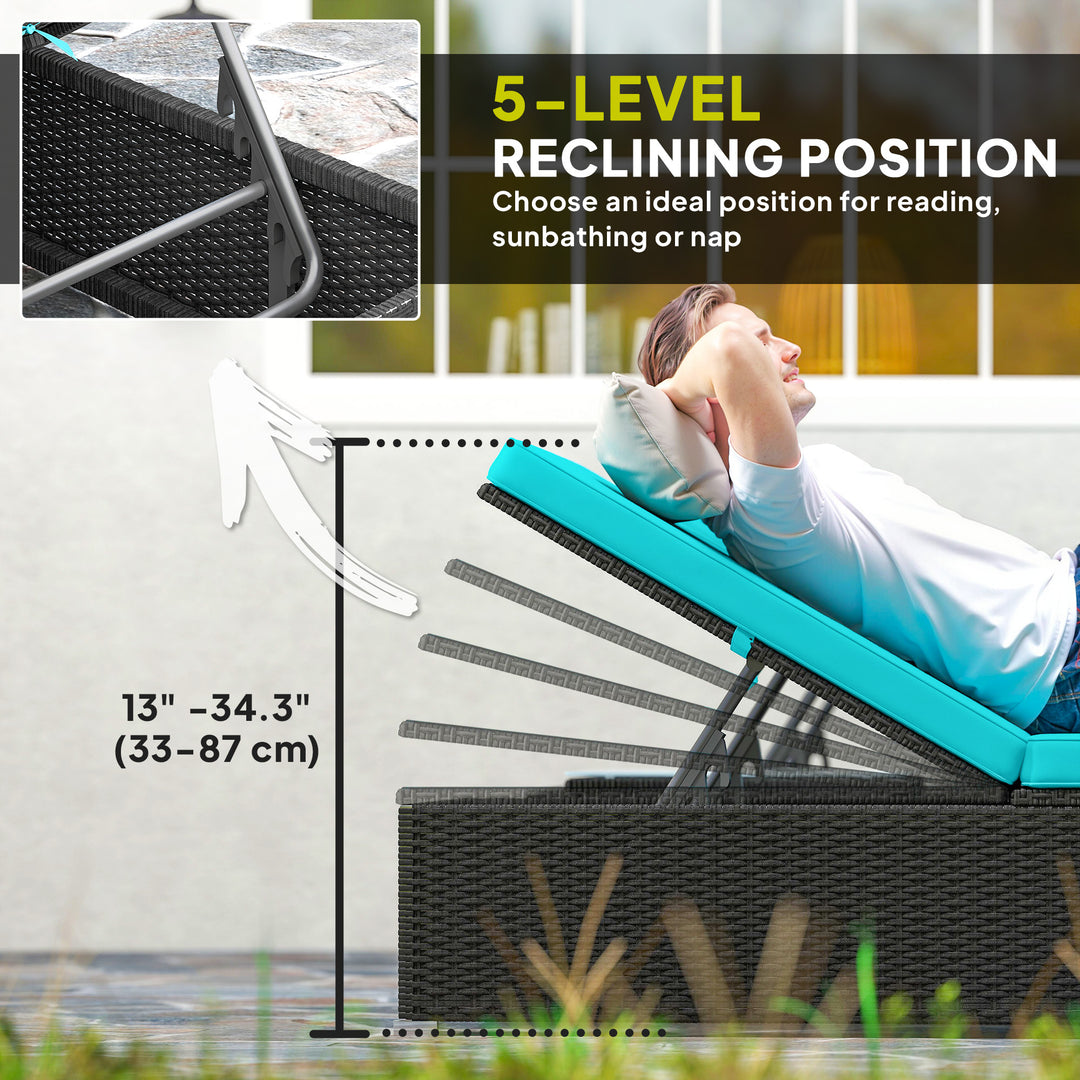 Outsunny 3pc Rattan Lounge Chair Set with Side Table Outdoor Patio Synthetic Rattan Wicker Sun Bed Set with Cushion