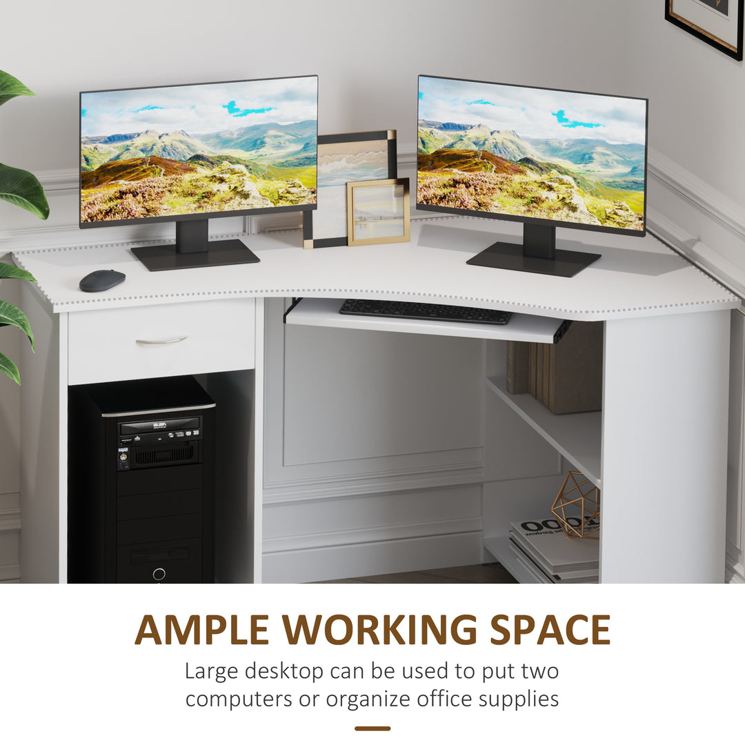HOMCOM 47" L-Shaped Desk with Keyboard Tray, Computer Corner Desk for Small Space with Shelves, Drawer, CPU Stand, Home Office Writing Table, White