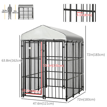 PawHut Galvanised Steel Outdoor House Heavy Duty Dog Kennel, Black