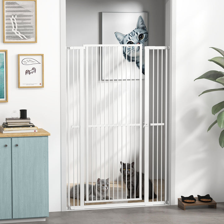 PawHut 59" Extra Tall Cat Gate, 30"-41" Pet Gate with 2.8" and 5.5" Extensions, for Doorway, Hallway, Stairway, White