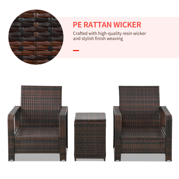 Outsunny 3 Pieces Wicker Patio Furniture Set, Rattan Bistro Set with Storage Coffee Table and Thickened Cushions, Outdoor Conversation Set for Garden, Porch, Balcony, Red