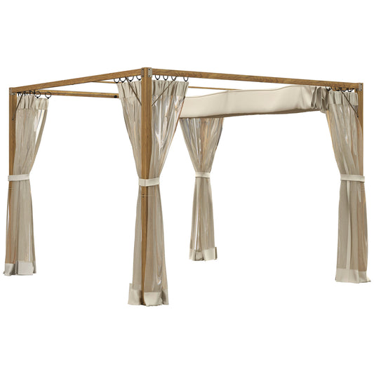 Outsunny 10 x 10 ft Retractable Pergola, Garden Gazebo Shelter with Nettings for Grill, Patio, Deck, Natural
