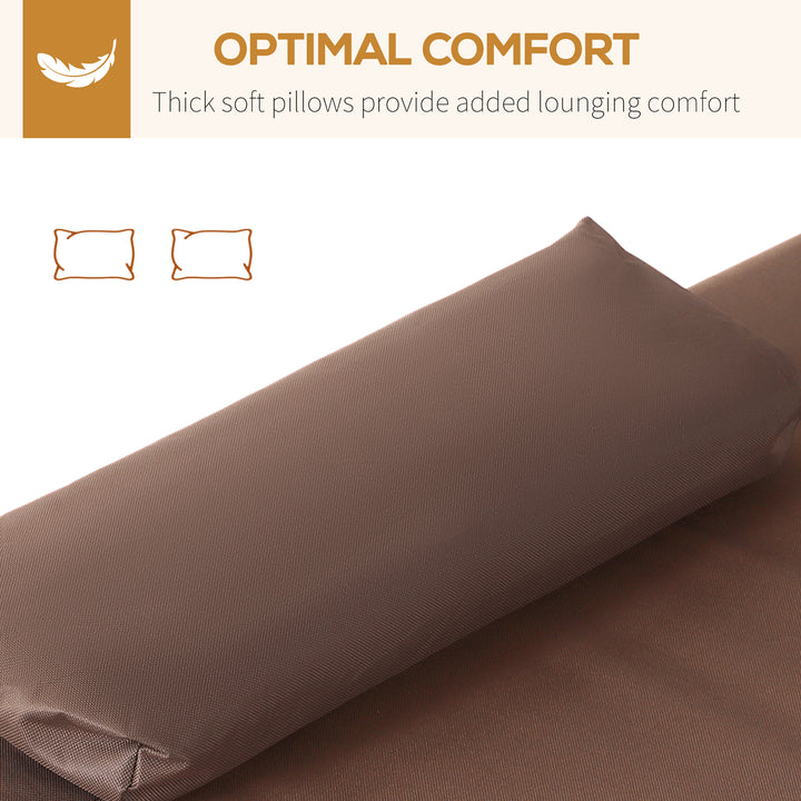 Outsunny 79" Outdoor Lounge Chair with Canopy, Double Chaise Lounger Hammock Bed w/ Pillow and Wheels, Brown