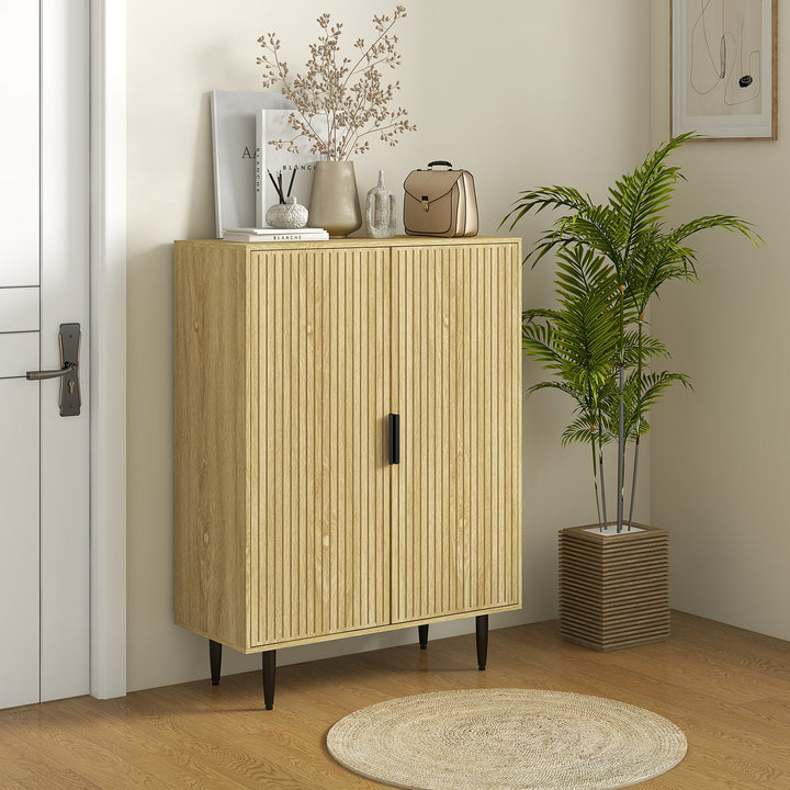 HOMCOM Entryway Shoe Cabinet with 5-Tier Shelving and Adjustable Shelves, 15 Pair Shoe Storage Organizer for Hallway, Oak