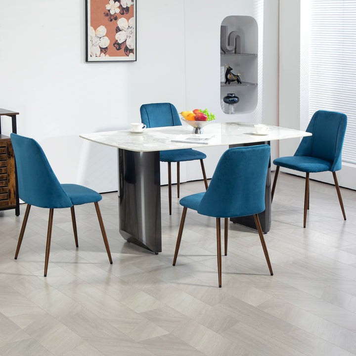 HOMCOM Upholstered Dining Chairs Set of 6, Velvet Accent Chair with Back and Wood-grain Steel Leg for Kitchen, Grey