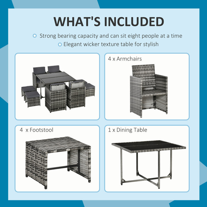 Outsunny 9 Pieces Patio Wicker Dining Set, PE Rattan Garden Sectional Sofa Outdoor Space-Saving Furniture Sets, White