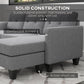HOMCOM L-shaped Sofa, 3 Seater Couch with Ottoman, Corner Sofa with Thick Padded Cushion and Wood Legs, Dark Grey