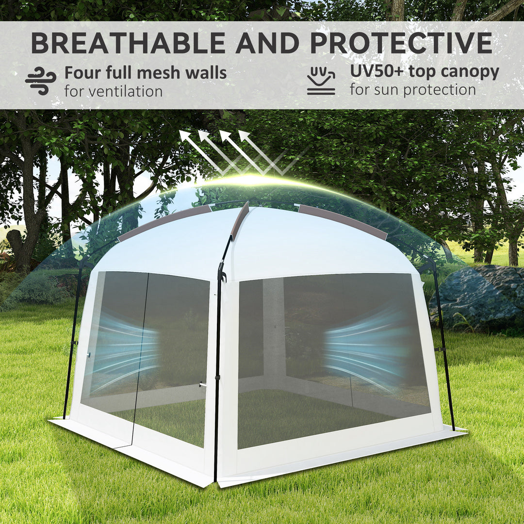 Outsunny 10' x 10' Screen Tent, UV50+ Protection Outdoor Screen House with Carry Bag & Ground Stakes, Fits 6-8 People, White