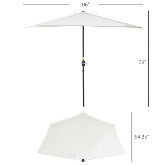 Outsunny 9ft Half Patio Umbrella Round Balcony Umbrella Waterproof Window Sun Shade w/ 5 Ribs Beige