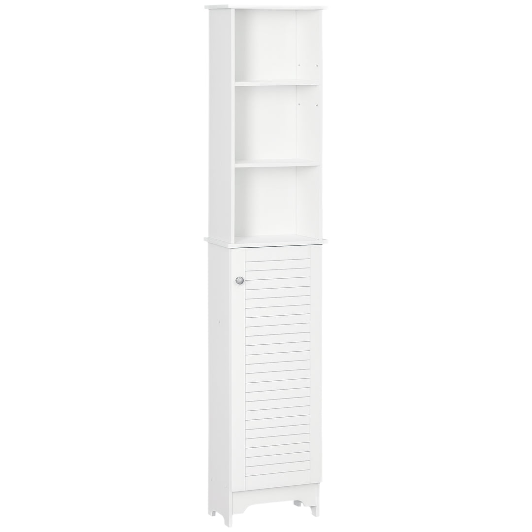 HOMCOM Tall Bathroom Storage Cabinet, Freestanding Linen Tower with 3-Tier Open Adjustable Shelf, White
